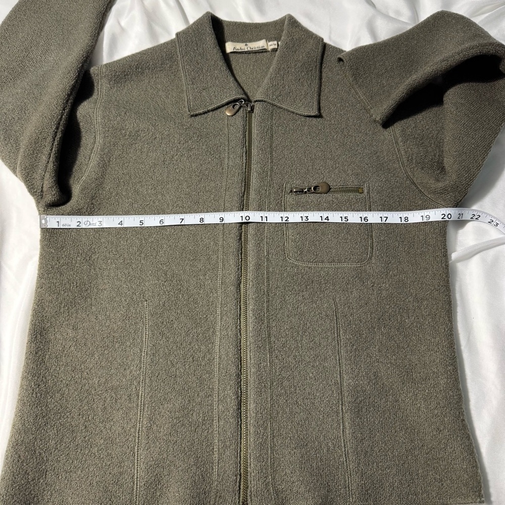 Vintage André Christian 100% Wool Zip Up Sweater Green Size Medium - Picture 9 of 10